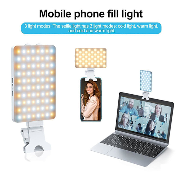 Genopladelig telefonlampe med klips LED Selfie Lys Dæmpbar Super Lys Flicker-Fri Video Fill Light Makeup Lampe