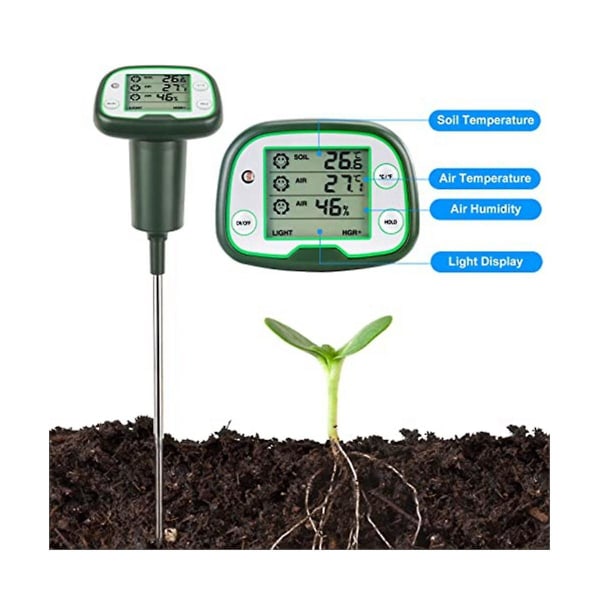 Digital jordtermometer 4-i-1 jordtestare jordtermometer/ljus/lufttemperatur/luftfuktighet Met