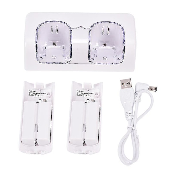 Lader for Wii-fjernkontroll med to batterier