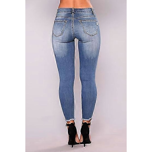 Dam Hög Midja Skinny Stretch Trasiga Jeans Destroyed Denim Byxor XL