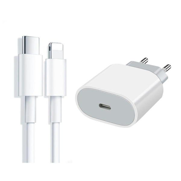 iPhone Oplader Hurtigoplader - Adapter + Kabel 20W lightning - USB-C 2m