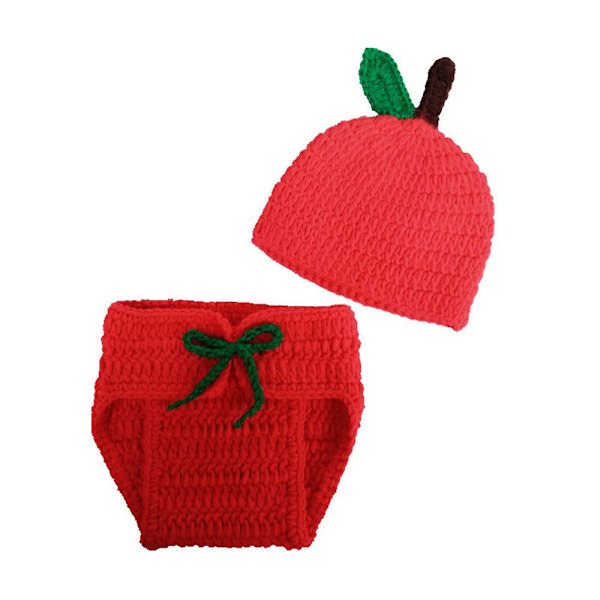 Rea  Nyfödd Baby Äpple Stickad Virkad Kläder Kostym Foto Fotografering Rekvisita Outfit