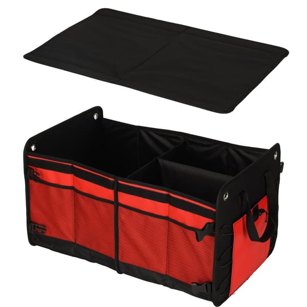 Car Trunk Organizer 60L Foldable with Lid and Dividers Black/Red