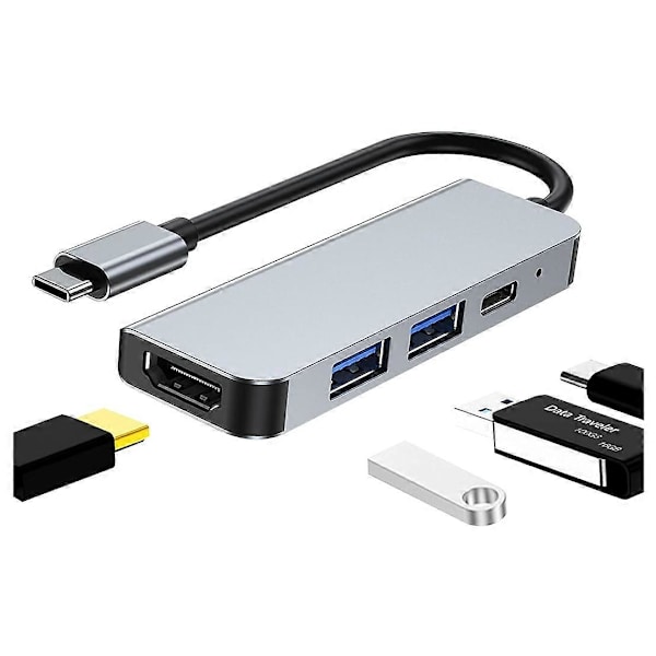 4 i 1 USB C Docking Station, USB C Hub, Adapter til MacBook, Mac Pro, Mac Mini, iMac (Grå)