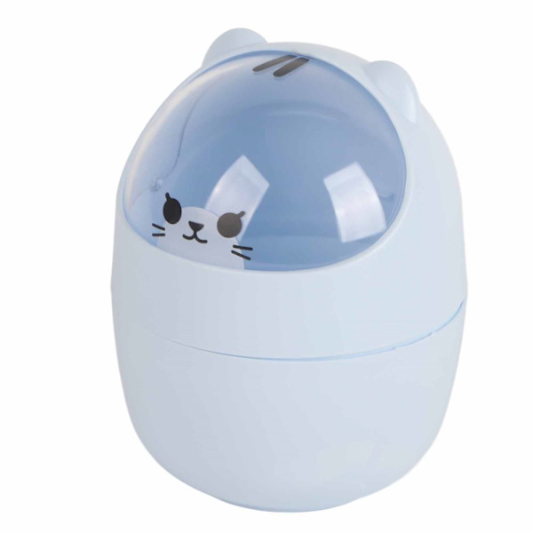Cute Mini Desktop Trash Can with Lid - Blue