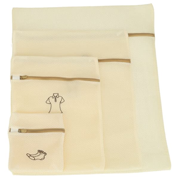 Mesh laundry bags with zipper 6-pack beige for delicate garments