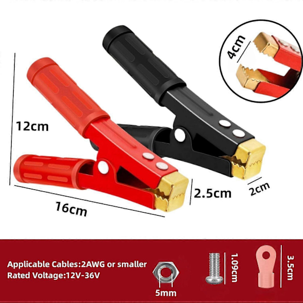Krokodilklämma Bilbatteriklämma Koppar Bilbatteriklämma, med Isolermantel för Bilbatteri för Startkabel (2 Stycken)