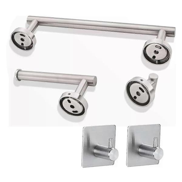 Badrumstillbehör Set - Handdukshängare, Pappershållare, Krok - Silver