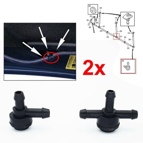 For C30 C70 S40 S60 S80 V50 V70 Forrudevisker 2 & 3-vejs Forbindelsesventil. (sort)(2 stk)