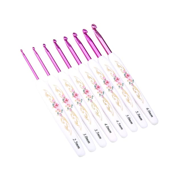 Aluminum Crochet Hook Set with Soft Floral Pattern (Large), 8 Pcs