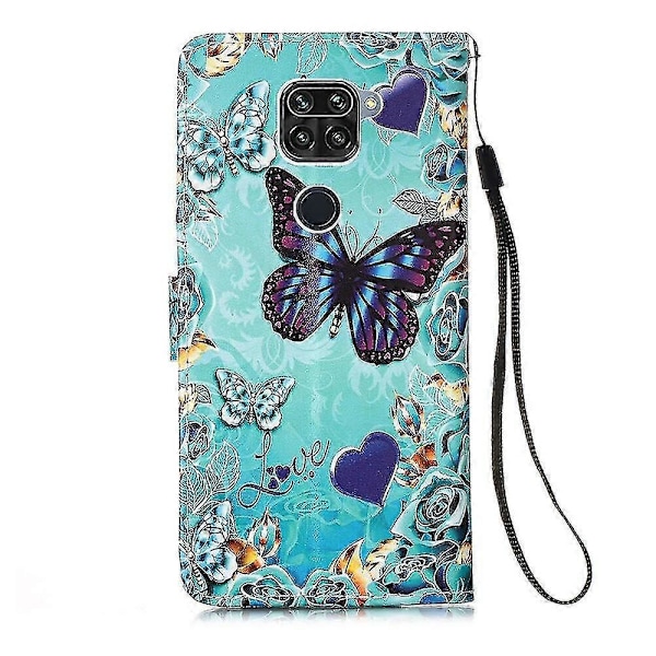 Yhteensopiva Xiaomi Redmi Note 9 -kotelon kanssa, nahkainen lompakkokotelo korttipaikalla, jalustalla ja kuviolla - Sydänperhonen