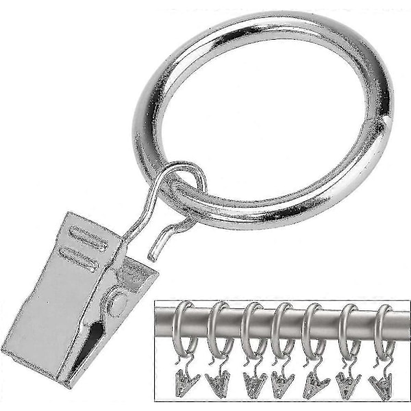 Gardinringe med clips (25 mm) (pakke med 16) - Gardinclipringe i rustfrit stål, passer til 20 mm stænger (nikkel, 1\")