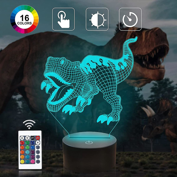 Wekity Dinosaurie Leksaker, 3d Optisk Hologram Nattlampa För Barn Med Fjärrkontroll & Timer 16 Färger Ändrar Dimbar Jul Födelsedagspresenter