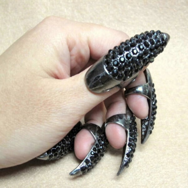 Løsnegler 10 stk Punk Klo Ring Gotiske Smykker Falsk Negl Finger Knoke Bøy Fingerspiss