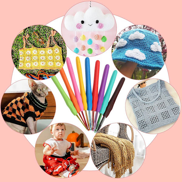 Virka Kit för Nybörjare Vuxna, Stickningsstartpaket för Vuxna, Inkluderar 0,6-6,0 mm Metallvirknålar, Ull, Väska och Sticktillbehör