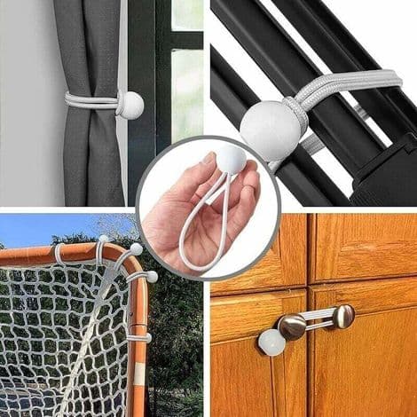 Pakke med 50 elastiske strammere, elastiske snorer med kuler, strikksnorer, elastiske kuler for markiser, telt, bannere og presenninger.