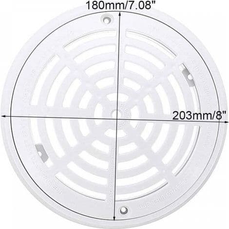 Rund bunddrænrist til swimmingpool - Diameter 18 x 20,3 cm - Hvid