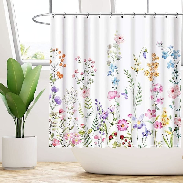 Funnytree Blomsterplante Vandfarve Blomst Bruseforhæng Sæt Med Kroge Hjem Badeværelse Badekar Dekoration Nem Pleje Maskinvaskbar Holdbar Polyester Fabri