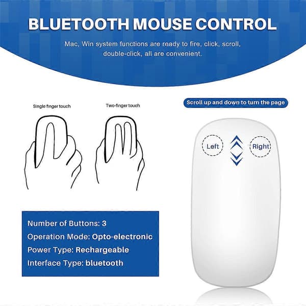 Bluetooth Trådløs Magic Mouse Lydløs Genopladelig Computermus Slank Ergonomisk PC Mus til Apple M