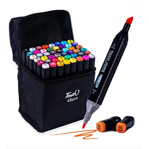 48-Pack Double-Sided Felt-Tip Pens with Storage Case – Coloring DIY