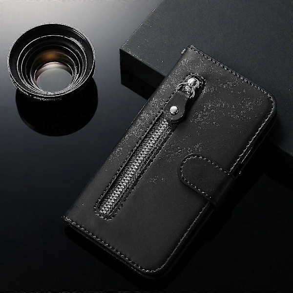 Plånboksfodral för Samsung Galaxy A32 4G, premium PU-läder magnetisk stängning kortfack stativ dragkedjeficka mjukt TPU flip-fodral - Svart