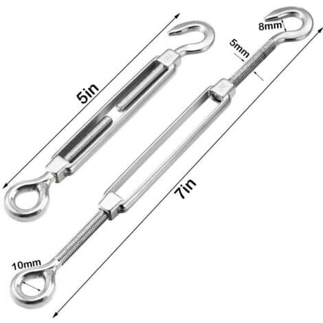 M5 Kabelstrammer Krog (Krog og øje), Ståltrådsstrammer/Rustfri Stålkabelstrammer i 304 Rustfrit Stål til Stålkabel, Ståltov - 10 Stykker