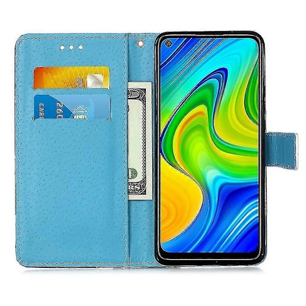 Kompatibelt med Xiaomi Redmi Note 9 Fodral Läder Flip Plånboksfodral med Kortplats Hållare Ställ Mönster - Hjärta Fjäril