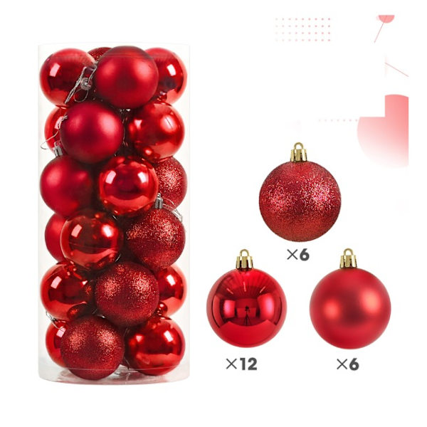 Røde plast julekuler, 4 cm, 24 stk