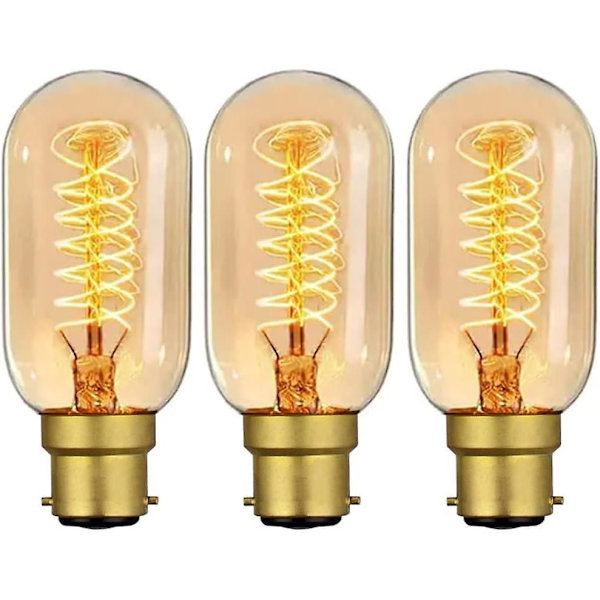 40W B22 Vintage Edison Pærer Bajonet Dæmpbar, B22 BC Filament Vintage Bajonet Pære Varmt Hvid, T45 Antik Retro Pære 230V (3-pak)