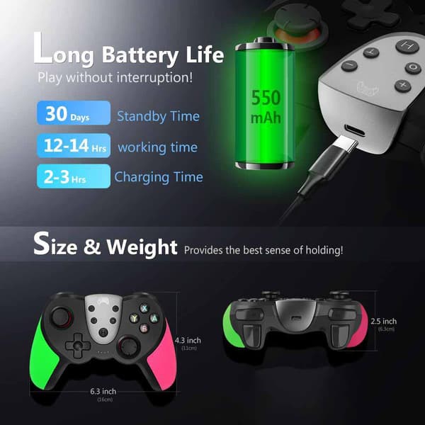 Anvendelig til nyt switch-håndtag kontinuerlig vibrationsswitch trådløs bluetooth-spilcontroller