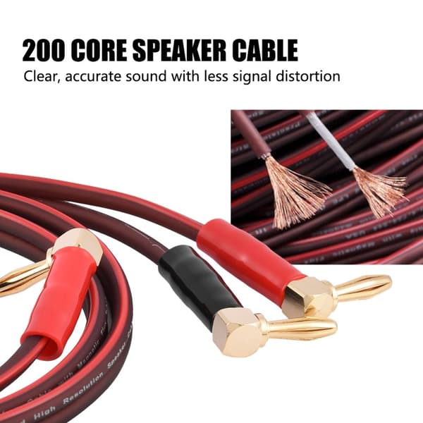 Pure Copper Speaker Cable with Right-Angle L-Type Banana Plugs - Red and Black 1.8m