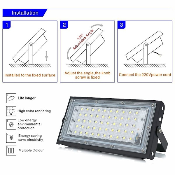 50W IP65 Vanntett Utendørs LED-Flomlys