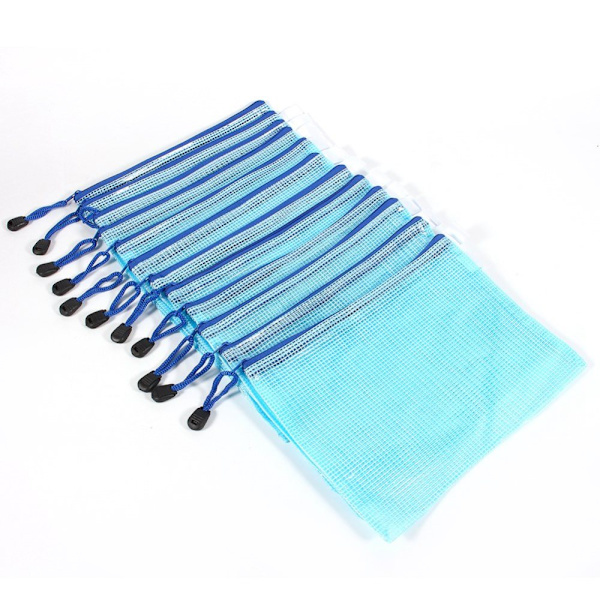 Blue A5 Zipper Plastic Pockets - Protective Pockets for File, Paper, Document Folder