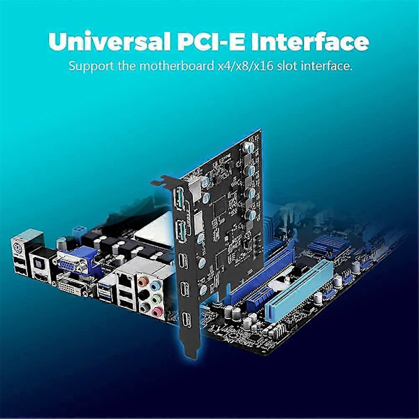 PCIe till USB 3.2 Gen 2 Adapterkort PCI Expansionskort PCI-E Add-on Kort Riser för PC Windows 10/8/
