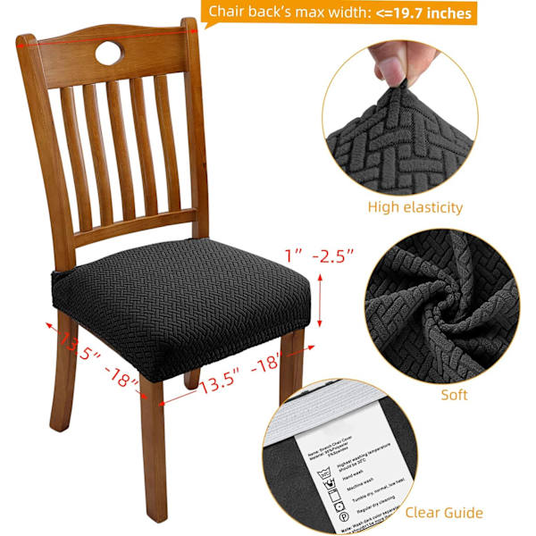 4 kpl Jacquard-venytysjakkarapeitettä - ruokailutilan jakkarapeite, irrotettava ja pestävä (selkänojan hihnoilla)