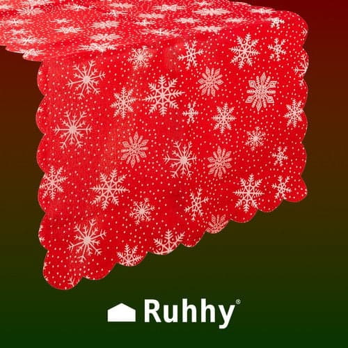 Julebordsløper rød med hvite snøflak 220x35 cm polyester