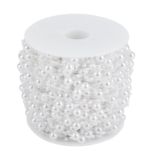 Pearl String with Polished Beads - 60m Roll - DIY Wedding Decoration (White)