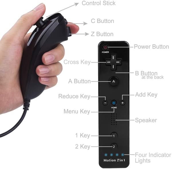 Wii Remote Plus + Nunchuck Motion Plus (Sort)