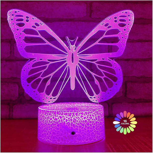 Butterfly Night Light, Födelsedagspresent för flickor 3d Illusion Lampa Barn Sänglampa med 16 färger Fjärrkontroll Fjärilsleksaker Flickor Presenter