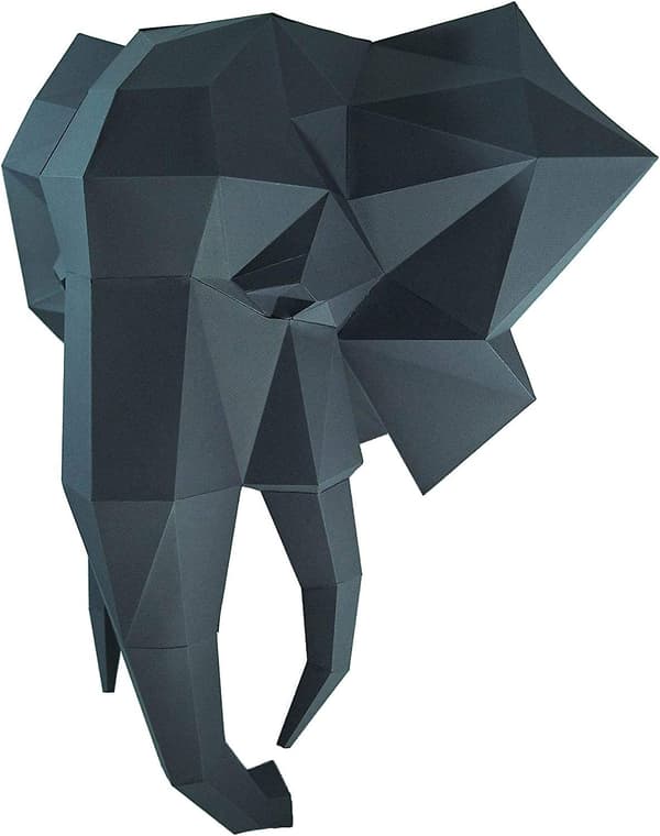 Papirkunst Veggdekor, Elefant Hode (1 stk - grå)