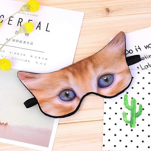 3D Söt Djur Rolig Sovmask, Mjuk Plysch Katt Ögonbindel Sovmask för Flygresor Yoga Kontor Tupplur Ögonskydd Ögonskugga 20*9cm Khaki