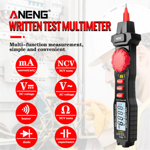 Gistuch A3004 Svart TRMS Pennmultimeter (Batteri Ingår Ej)