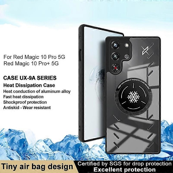 IMAK UX-9A til ZTE nubia Red Magic 10 Pro 5G/10 Pro+ 5G Gennemsigtigt Cover Varmeafledning PC TPU Telefon