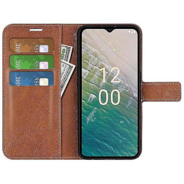 Til Nokia C32 Stand Shell Wallet Firkantet Magnetisk Lukning Pu Læder Kalvetekstur Telefon Cover