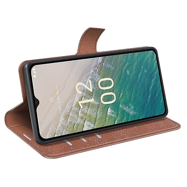 For Nokia C32 Stativ Shell Lommebok Firkantet Magnetisk Lukking PU Lær Kalveskinn Tekstur Telefondeksel