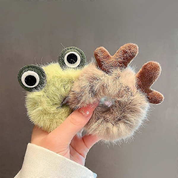 4 kpl söpöjä pehmoisia hiuslenkkejä scrunchie-hiuslenkkejä taaperoille, söpöjä pörröisiä joustavia hiuslenkkejä, hiusrenkaita, kawaii-hiusklipsejä, vihreä, pinkki, valkoinen ja ruskea 7,5*11cm