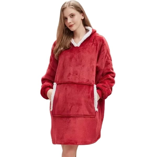 100% Bomuld Oversize Tæppe Snuggie Rød