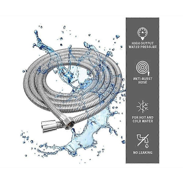 Suihkuletku 5m Ylimääräisen Pitkä Ruostumattomasta Teräksestä Valmistettu Suihkupääletku, Kiinteällä Messinkiliittimellä, Universaali, Räjähdyssuojattu, Kromipinnoite. (500cm)