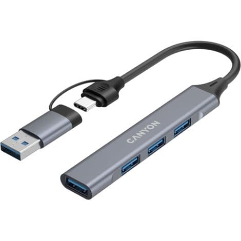 CANYON HUB DS-02 4-in-1 USB-A/C Harmaa