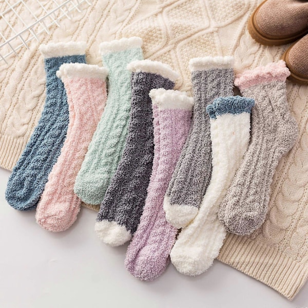 6 par Dam Fluffiga Mjuka Strumpor Tofflor Mjuk Stuga Fleece Mysiga Julklappsstrumpor Plysch Vinter Säng Julklapp Strumpor för Damer